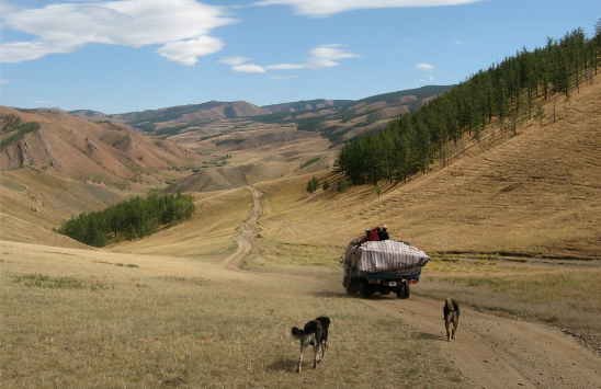 Mongolian nomads move to autumn encampments, in Khövsgöl Province, Bürentogtokh sum, Mongolia in September of 2006. (Wikimedia user Yaan/CC BY-SA).